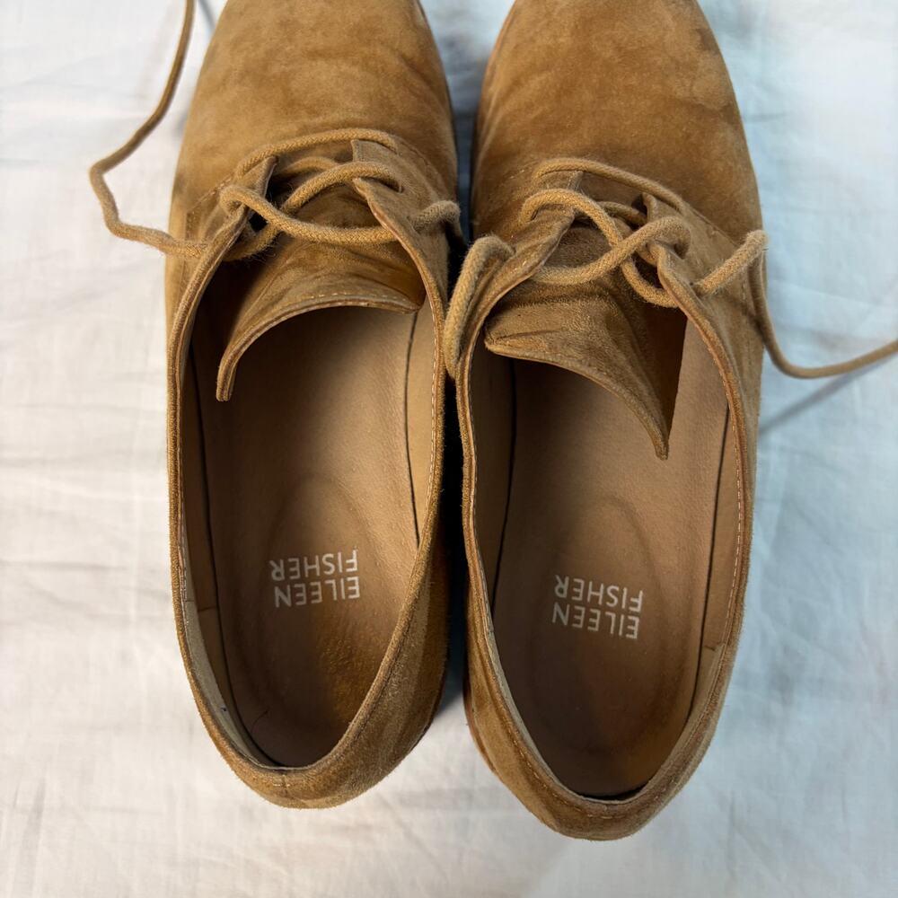 Eileen Fisher womens tan suede platform oxfords. Size 6M. preppy, academic brown - Picture 4 of 8